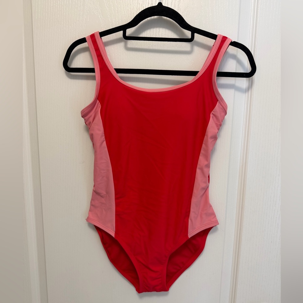 Lands’ End Women’s One-Piece Swimsuit Red/Pink Colorblock XS | NWT